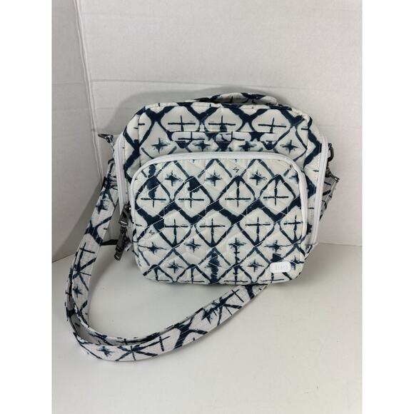 Lug Ranger Crossbody Bag Watercolor Diamond Print White & Blue Quilted Pockets - Picture 10 of 12
